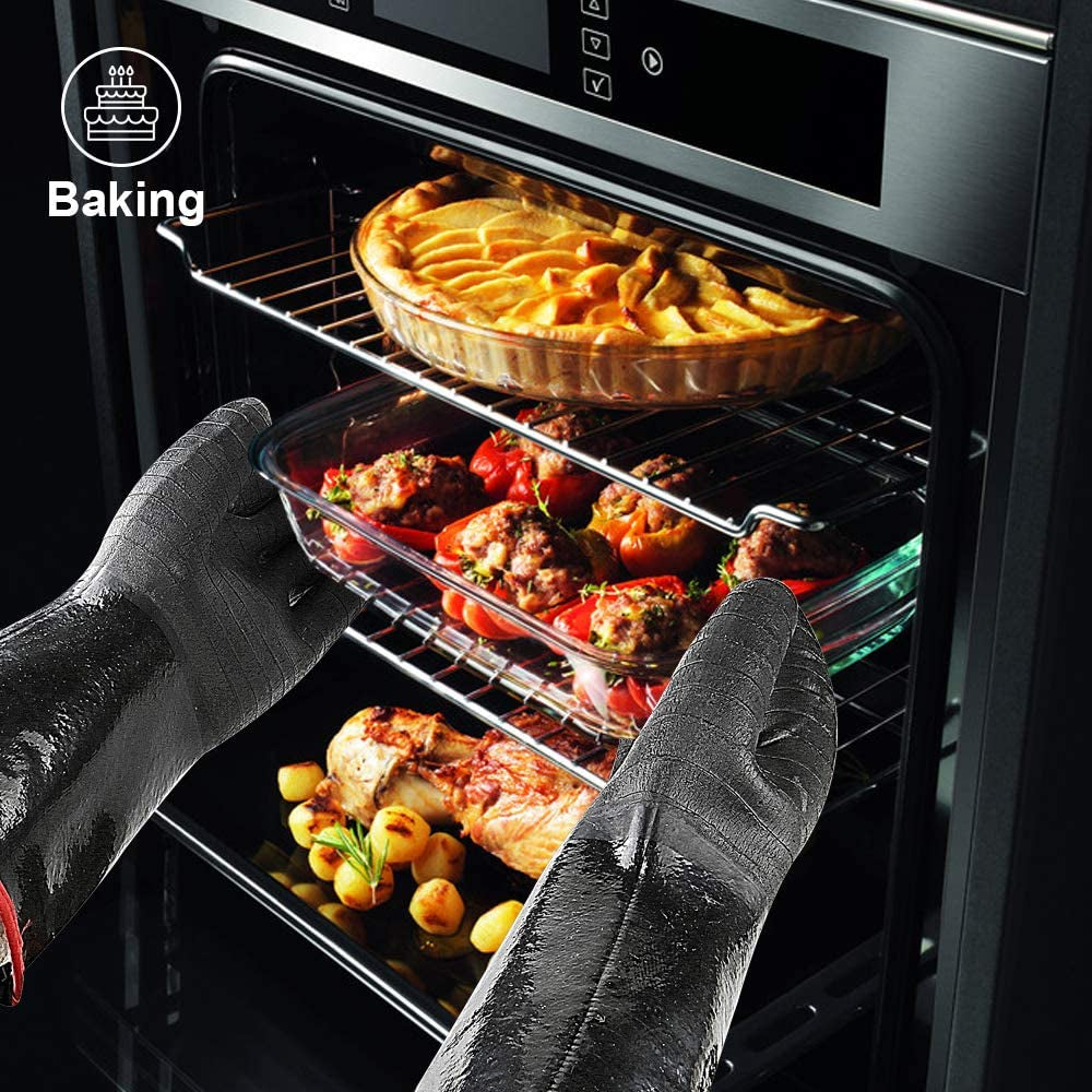 932°F Extreme Heat Resistant Gloves for Grill Bbq, Waterproof Long Sleeve Pit Grill Gloves for Fryer, Baking, Oven,Smoker,Fireproof, Oil Resistant Neoprene Coating（14-Inch ）