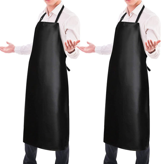 2 Pack Waterproof Rubber Vinyl Apron 40" Aprons for Men Heavy Duty Chemical Resistant Work Apron Extra Long Grilling Aprons with Adjustable Bib Apron for Dishwashing Lab Butcher Cooking Kitchen Black