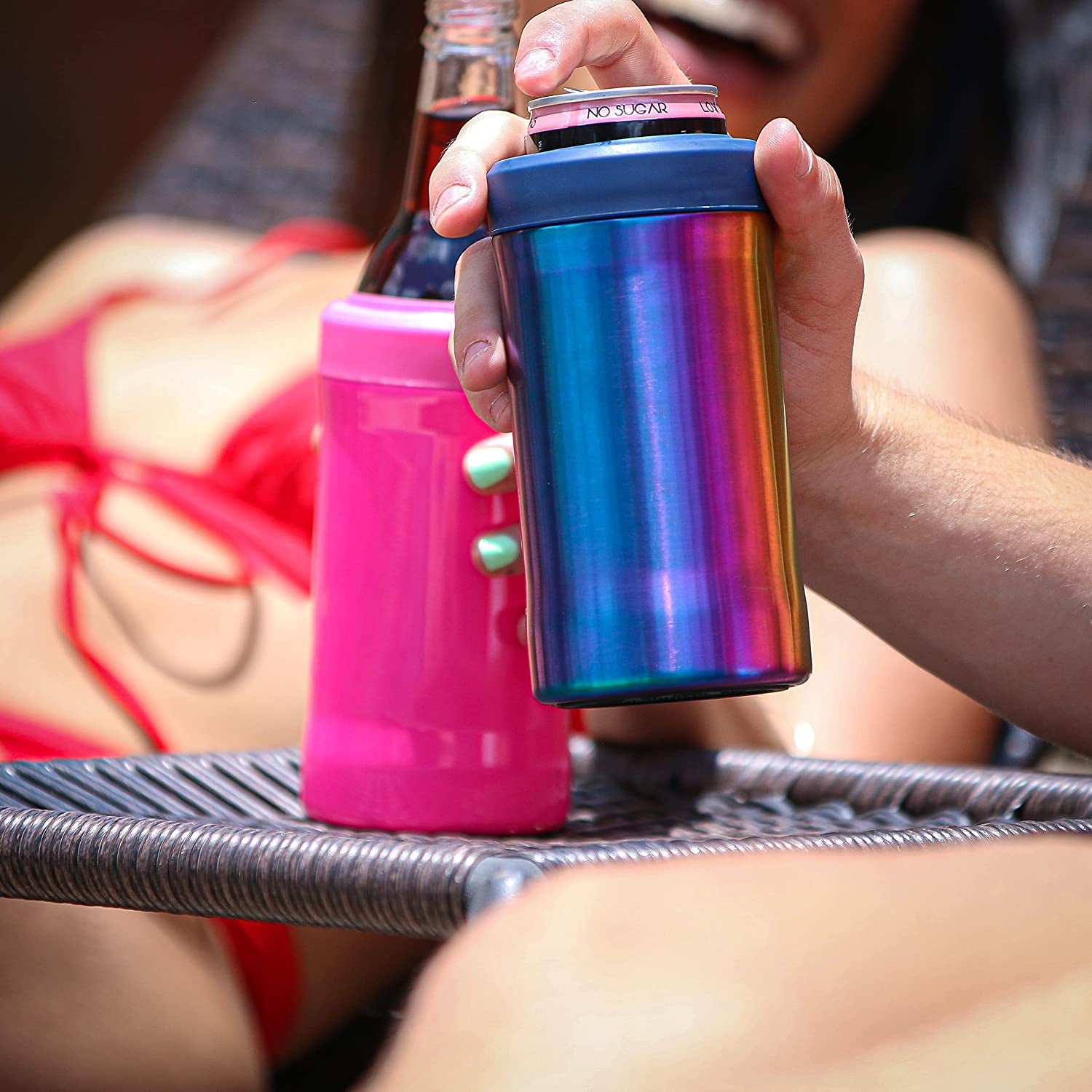 Grill Rescue Insulated Drink Buddy Can Holder – Vacuum-Sealed Stainless Steel – Beer Bottle Insulator for Cold Beverages – Thermos Cooler Suited for Any Size Drink - One Size Fits All (Matte Blue)