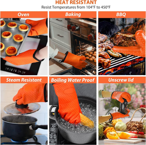 Image of BBQ Gloves, Silicone Oven Mitts - Premium Grilling Gloves, Heat Resistant Gloves Handle Hot Food Right on Grill Fryer & Pit, Non-Slip Waterproof Kitchen Gloves for Barbecue, Cooking, Baking, Smoker