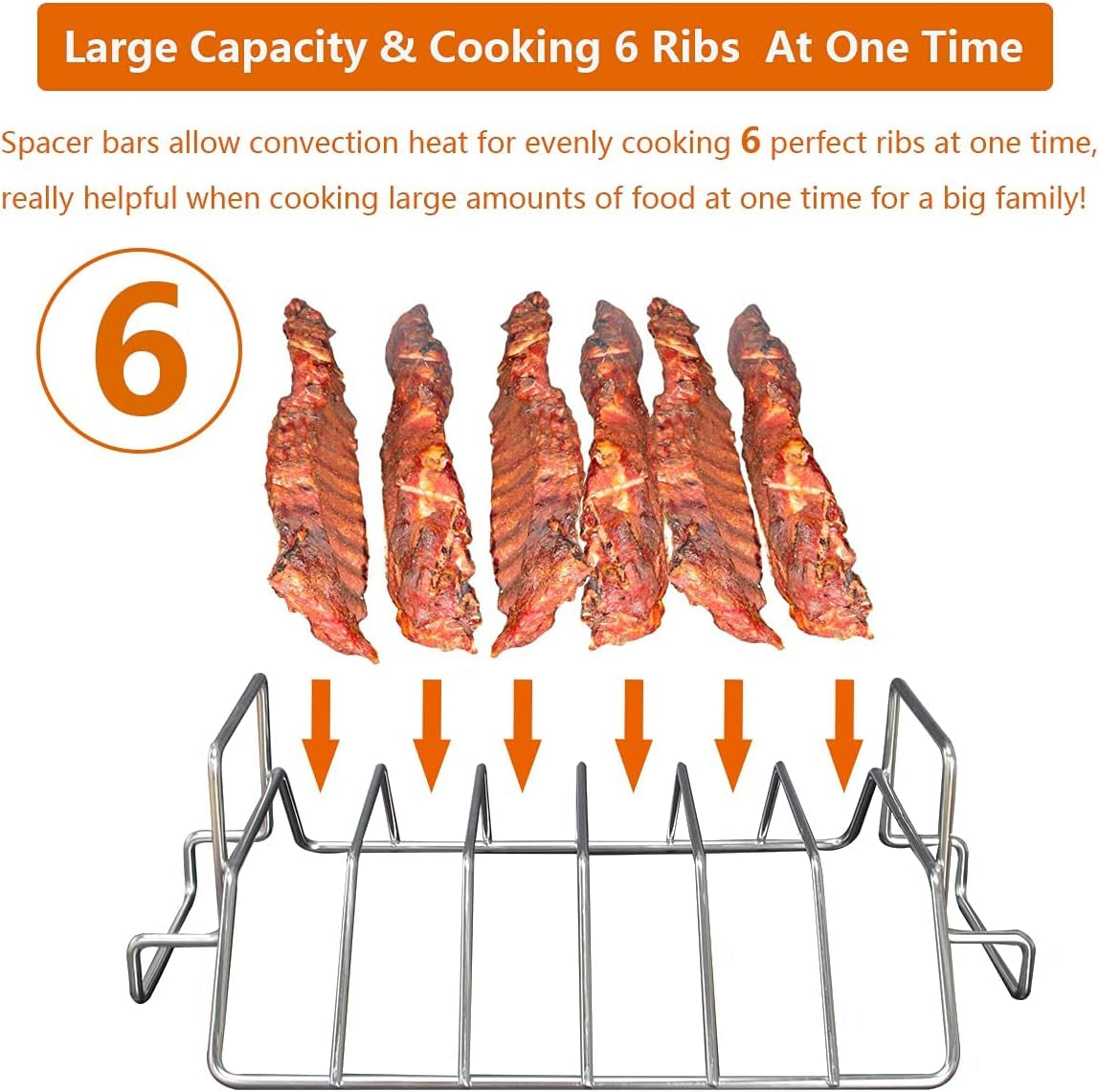 Rib Racks for Big Green Egg, Smoking and Grilling Rib Rack, Big Green Egg Accessories, Turkey Roast Rack Dual-Purpose for Large and Xlarge Big Green Egg,18" or Bigger Kamado Grill,100% Stainless Steel