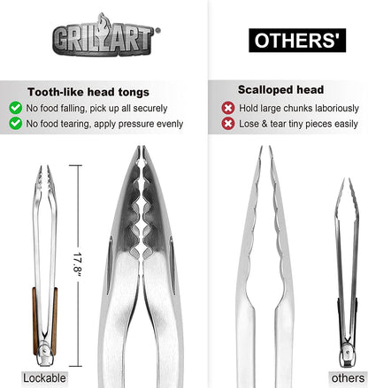 GRILLART BBQ Tools Grill Tools Set - 18Inch Grilling Tools BBQ Set - Grill Accessories W/Bbq Tongs, Spatula, Fork, Brush - Stainless Grill Kit Grilling Set - Gift Ideas BBQ Accessories, Gifts for Men