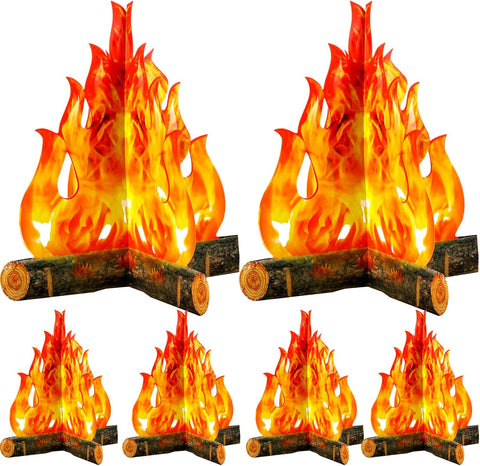 Image of 3D Decorative Cardboard Campfire Centerpiece Artificial Fire Fake Flame Paper Party Decorative Flame Torch (Gold Orange)