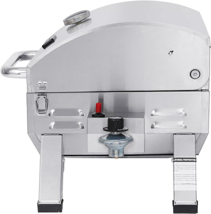 GT1001 Stainless Steel Portable Grill, 10000 BTU BBQ Tabletop Gas Grill with Folding Legs and Lockable Lid, Outdoor Camping, Deck and Tailgating, Silver