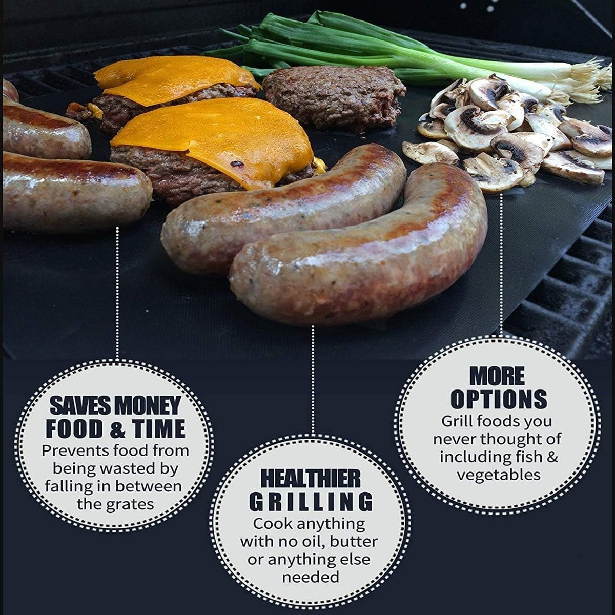 YRYM HT Grill Mats for Outdoor Grill -Set of 5 Nonstick BBQ Grill Mat 15.75 X 13, Reusable & Heavy Duty under Grill Mat, Easy to Clean, Works for Gas, Charcoal, Electric Grill