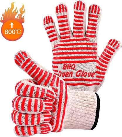 Oven Gloves Oven Mitts Heat Resistant Oven Mitts with Fingers, Cooking Gloves for BBQ, Grilling, Baking,Cutting, Welding, Smoker Fireplace，2 Pack (Red)
