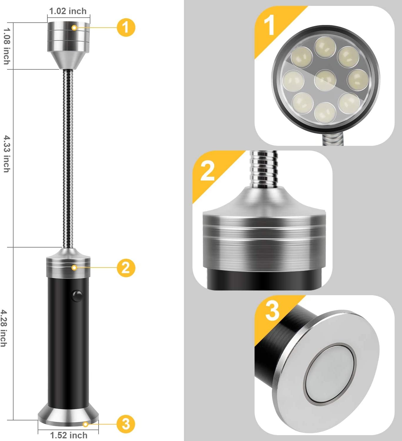 Barbecue Grill Light Magnetic Base Super-Bright LED BBQ Lights-360 Degree Flexible Gooseneck, Gifts for Men Dad Boyfriend, Traeger Pit Boss Smoker Grill Accessories, Batteries Included-Pack of 2