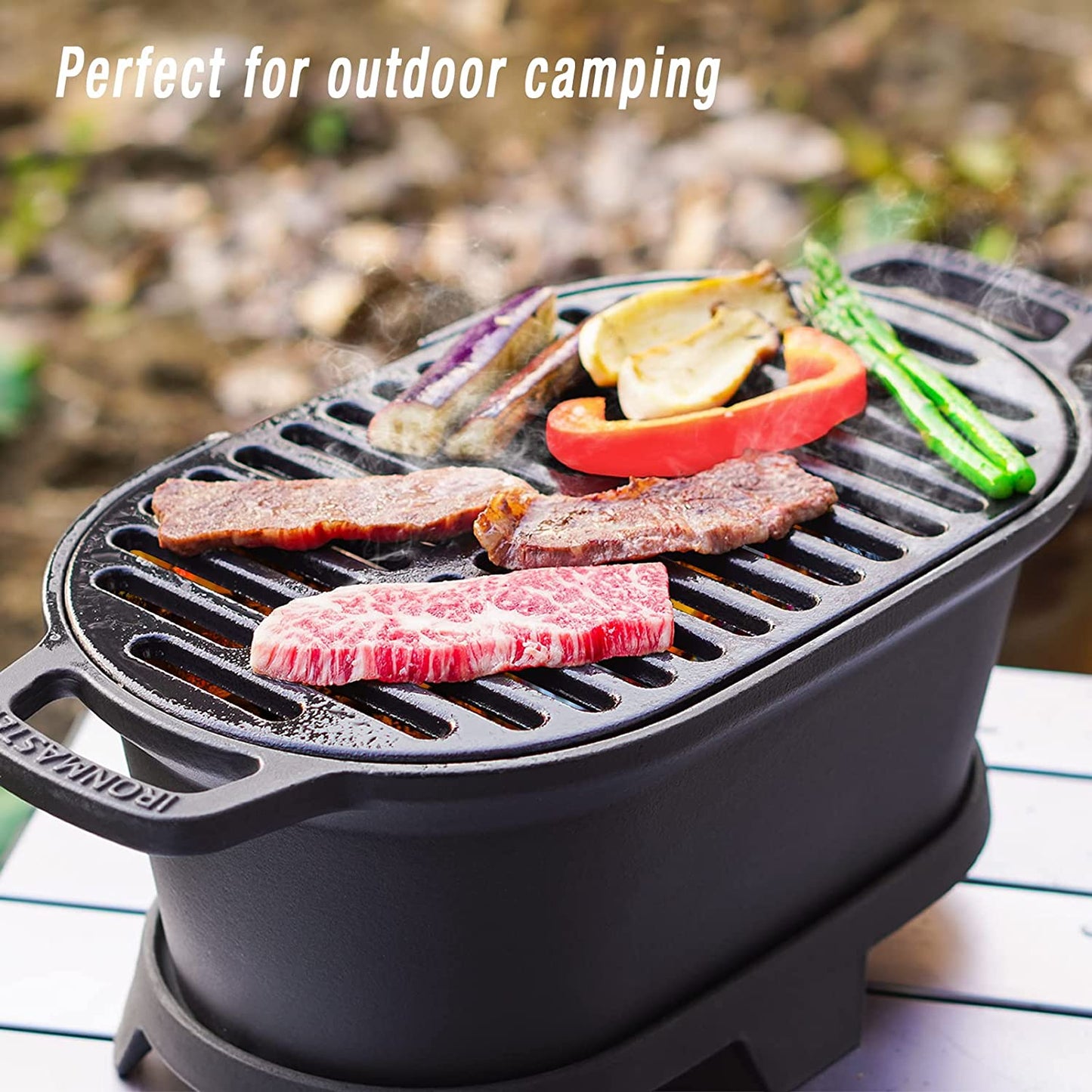 Mini Cast Iron Hibachi Grill, Tabletop Small Portable Charcoal Grill for Outdoor Camping, Japanese BBQ Grill Grate Surface 11" X 6.7 "