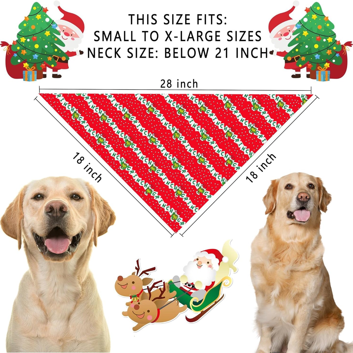 Christmas Dog Bandanas, Double Sided 2 Pack Holiday New Year Puppy Bandanas, Girnch Smile Square Dog Kerchief Merry Christmas Dogs Gifts (05)