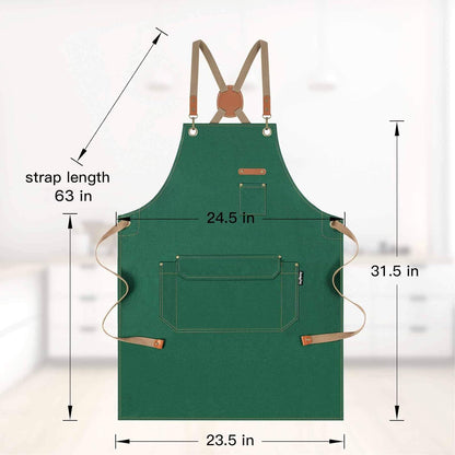 Chef Apron with Cross Back Straps for Men Women, Cotton Canvas Apron for Artists Painting, Kitchen Cooking