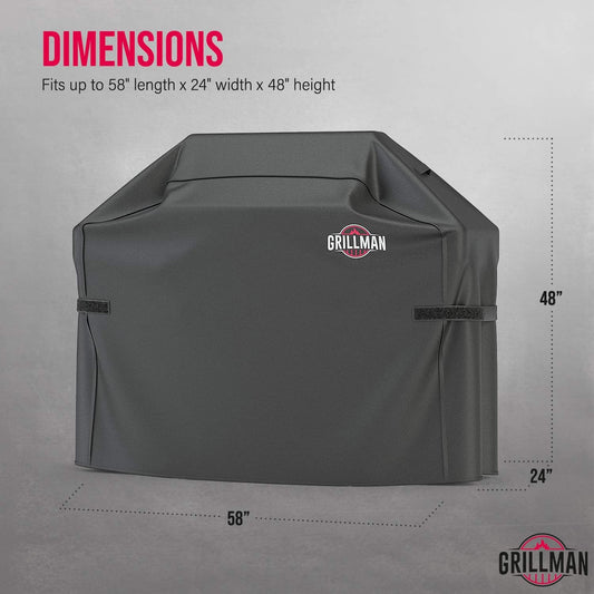 Grillman Premium Grill Cover for Outdoor Grill, BBQ Cover, Rip-Proof, Waterproof, Large Top Heavy Duty Grill Cover for outside Grill, Barbecue Cover & Gas Grill Covers (58" L X 24" W X 48" H, Black)