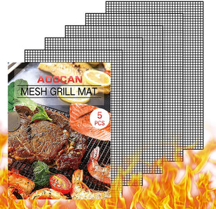 Grill Mesh Mat - Set of 5 Non Stick BBQ Grill Mats, Heavy Duty, Reusable Grilling Mats, Easy to Clean - Works on Gas, Charcoal, Pellet Grill - 15.75 X 13 In, Black