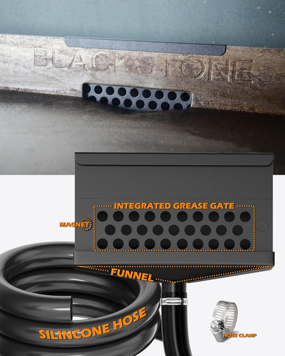 Rear Grease Drainage Funnel for Blackstone Grease Catcher Upgrade, Blackstone Grease Trap with Integrated Grease Gate Replace Grease Cup for Liners Saving, Blackstone Griddle Accessories, Reusable