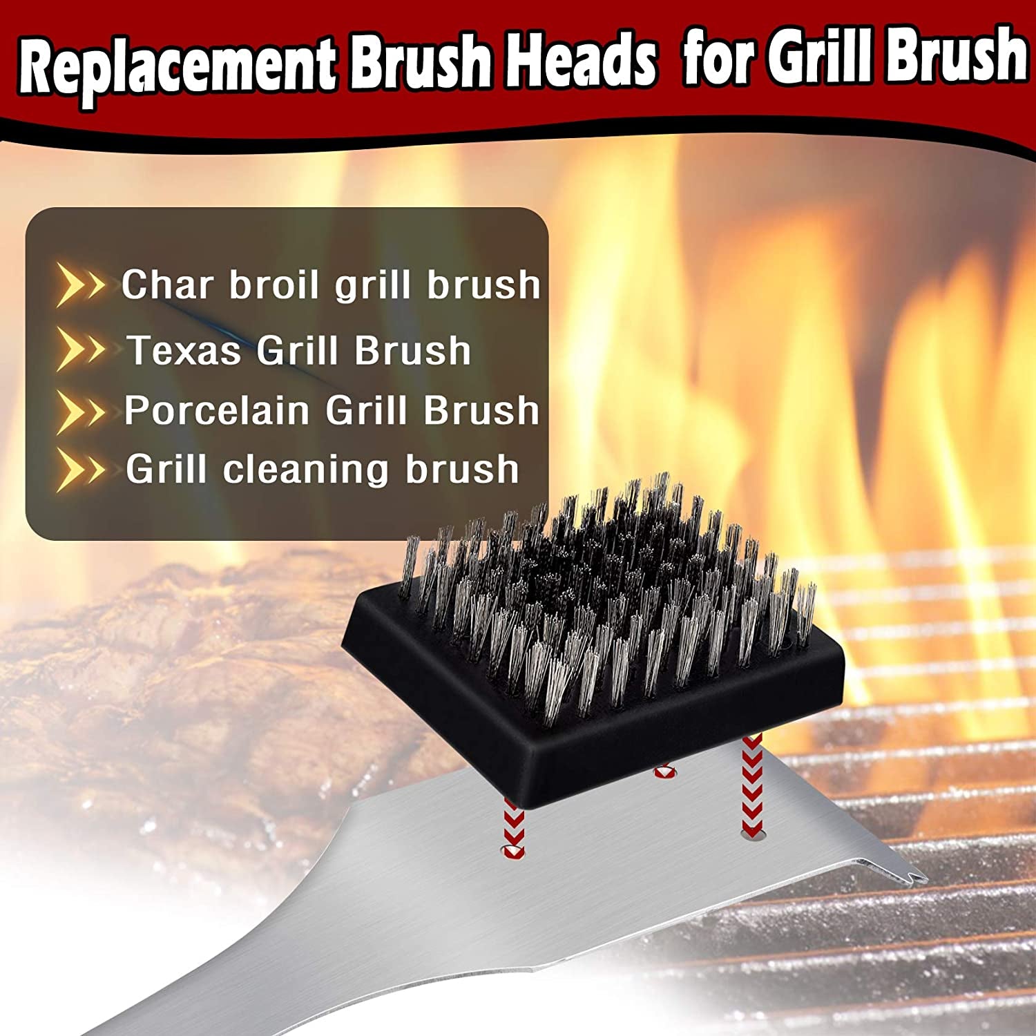 4 PCS Grill Brush Replacement Heads,  Wire Bristle Free Grill Cleaning Brush Replaceable Heads for Grill Brush and Scraper, Grill Barbecue Cleaner Refill, Perfect Griller Choice, 3.3" X 2.5"