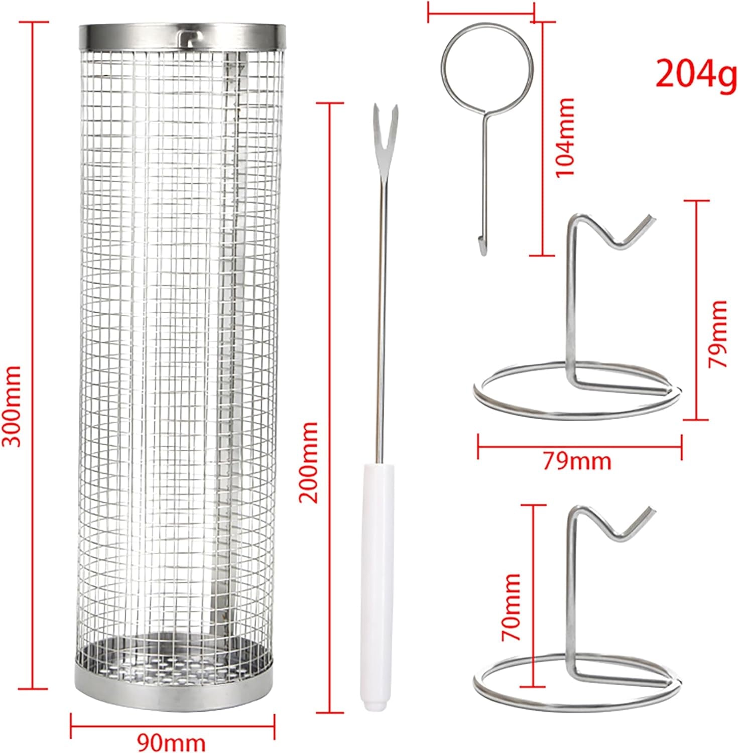 Rolling BBQ Grilling Basket for Outdoor | Versatile Stainless Steel Barbecue Grill | round Mesh Cylinder Accessories | Camping Rack for Cooking - 1 PCS