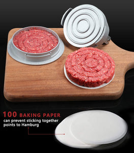 OVOS Burger Press Adjustable Thickness 3 in 1 Hamburger Patty Maker Aluminum Non Stick Patty Making Mold with 100 Wax Papers for Burgers and Meat Patties