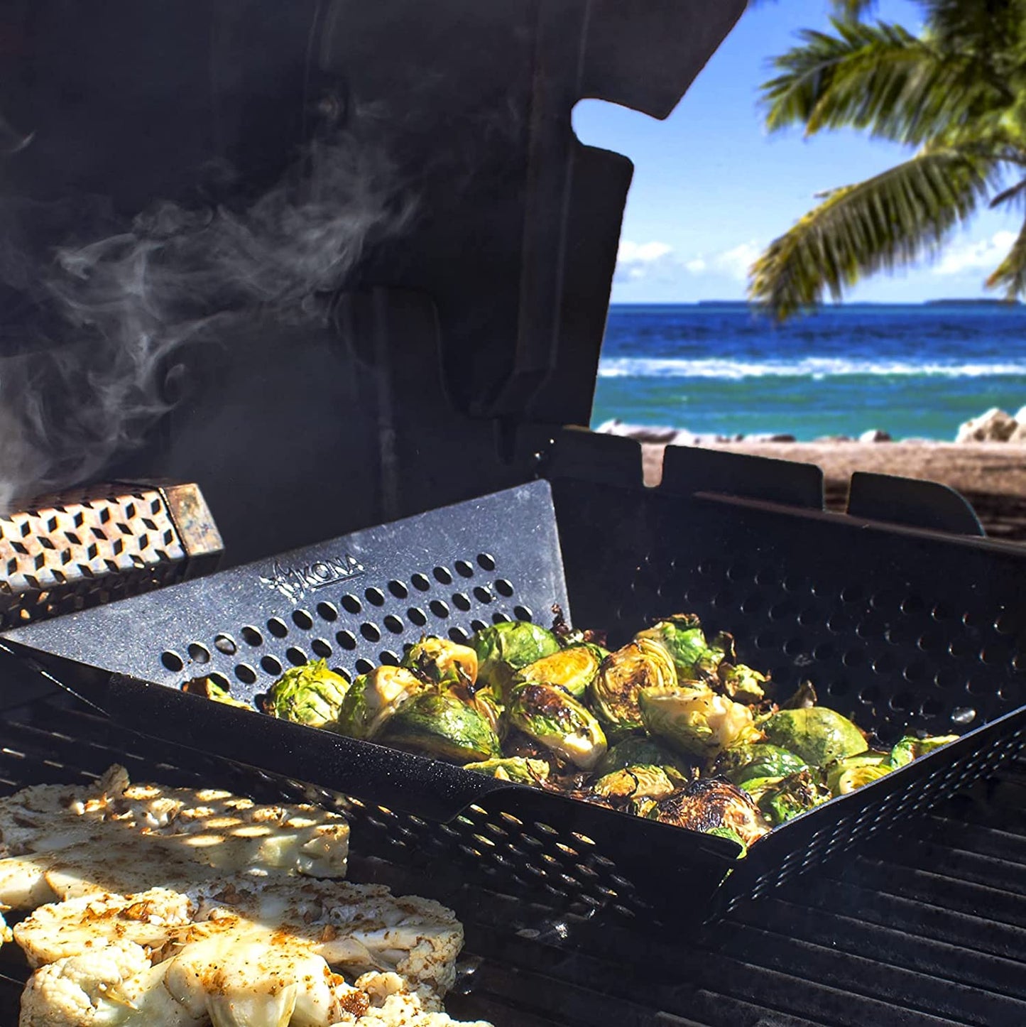 Kona Extra Large Grill Basket for Veggies - Premium Nonstick Grilling Basket/Grill Net - Essential Grilling Accessories for Outdoor Grill & BBQ, 14X13X4 Inches