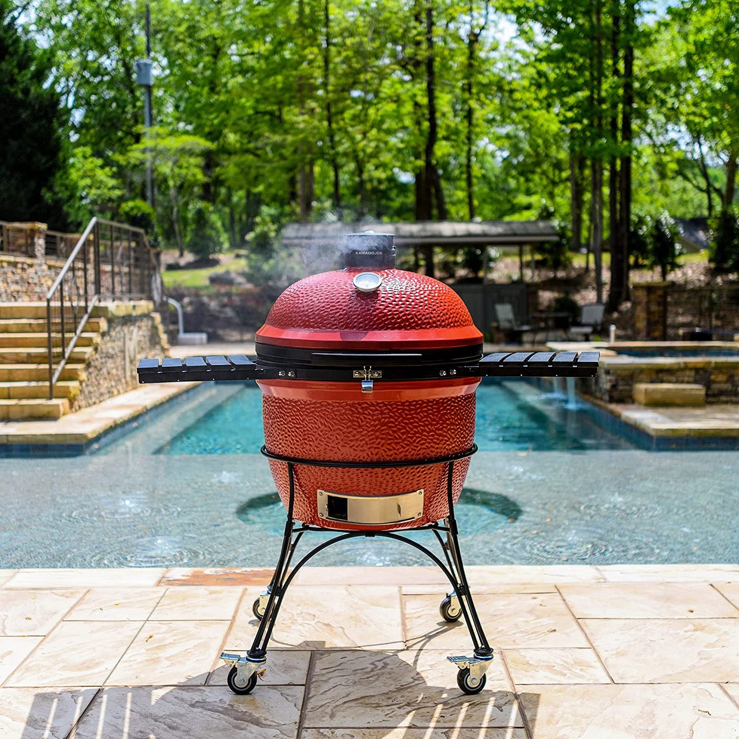 Kamado Joe BJ24RHC Big Joe II 24-Inch Charcoal Grill with Cart and Side Shelves, Blaze Red