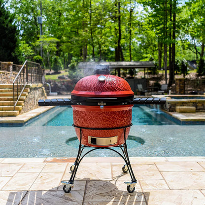 Kamado Joe BJ24RHC Big Joe II 24-Inch Charcoal Grill with Cart and Side Shelves, Blaze Red