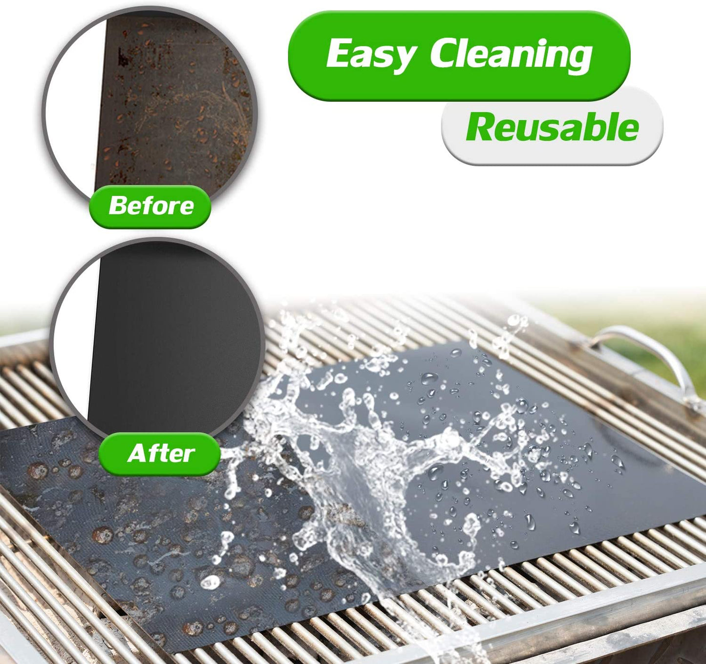 Grill Mat Set of 6 - 100% Non-Stick BBQ Grill Mats, Heavy Duty, Reusable, and Easy to Clean - Works on Electric Grill Gas Charcoal BBQ - 15.75 X 13-Inch, Black