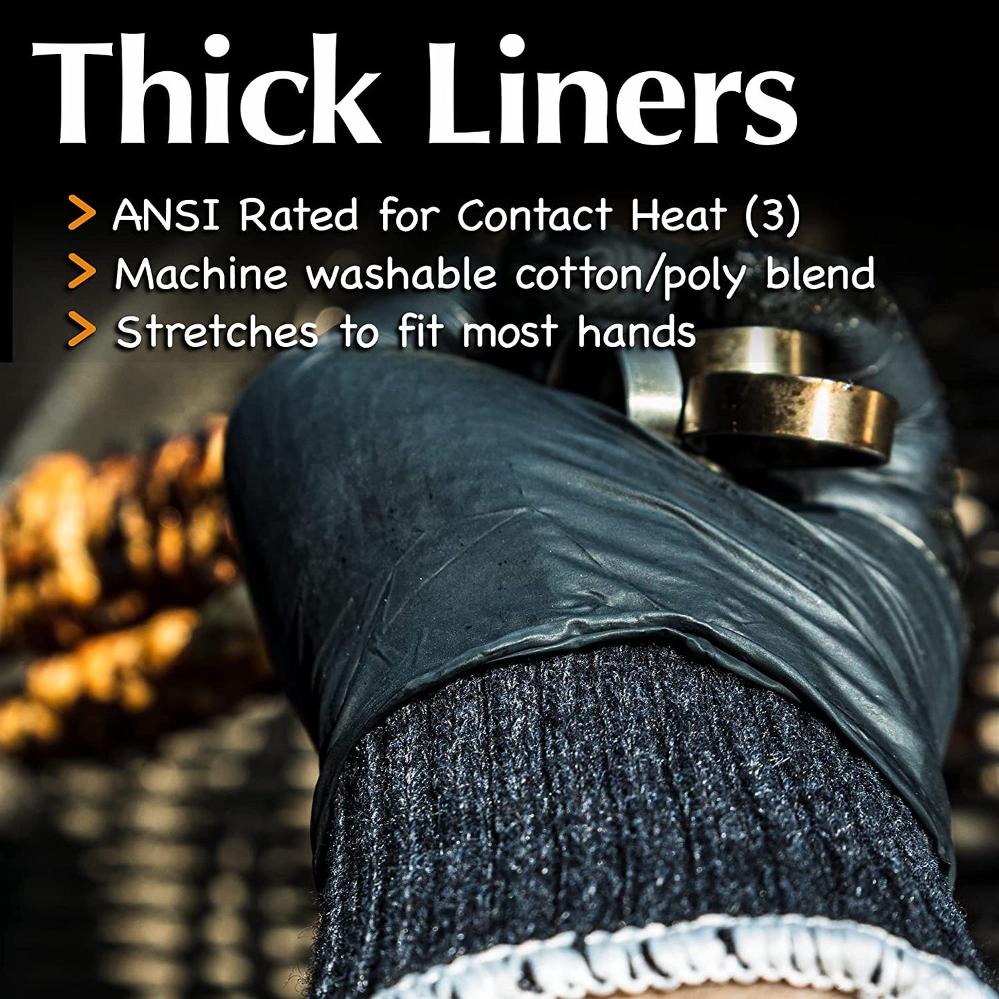 Grilling Glove Pack – 30 Nitrile Gloves – 2 Cotton Liners – Disposable Black BBQ Gift – Washable Heat-Resistant Liner – Holiday Birthday Present – Charcoal Wood Gas Cooking Smoking Meat