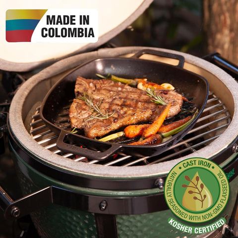 Image of Cast Iron round Grill Pan with Double Loop Handles, Made in Colombia, 10 Inches