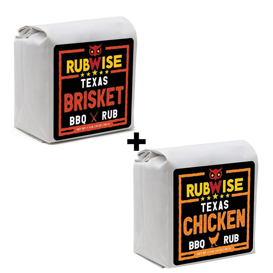 Texas Style Brisket Rub & Chicken Rub by Rubwise | BBQ Rub & Spices for Smoking & Grilling | Dry Rubs | Great on Brisket, Steaks, Ribs, Burgers, Chicken, Turkey, Duck, and Seafood & More (1Lb Each)