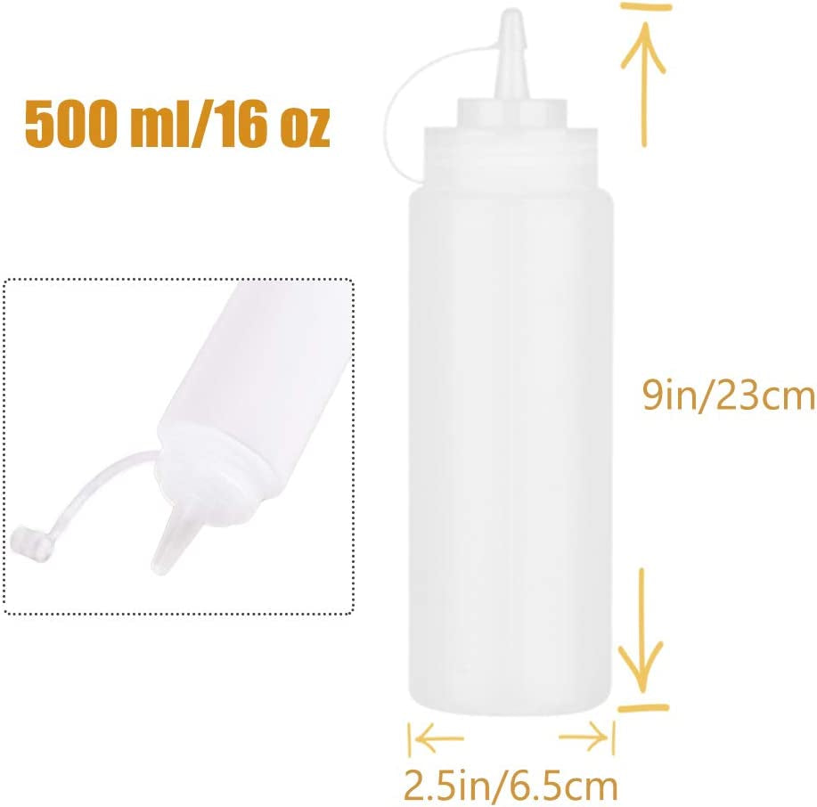 8 Pcs 16Oz Plastic Condiment Squeeze Bottles,Plastic Squeeze Squirt Bottle with Twist on Cap Lids and Discrete Measurements for Sauce,Ketchup,Condiments,Grilling,Syrup and More