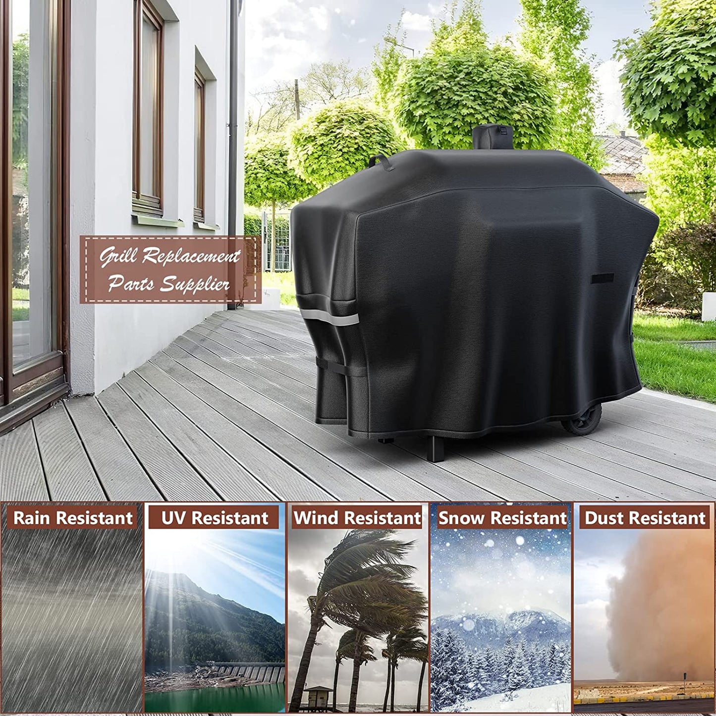 Grill Cover for Camp Chef 24 Pellet Grills, Model DLX 24, Smokepro 24, PG24, PG24LS, PG24S, PG24SE, PG24LTD, PG24XT, SG24, Smokepro DLX, Woodwind 24 Pellet Grills, Full Length Anti-Uv 600D