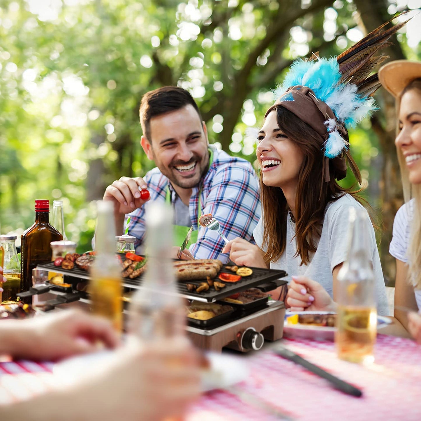 Raclette Grill,  Electric Table Indoor Grill Korean BBQ Grill, Removable 2-In-1 Non-Stick Grill Plate, 1500W Fast Heating with 8 Cheese Melt Pans, Ideal for Parties and Family Fun (Wood Grain)