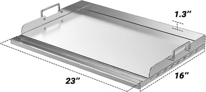 Universal Stainless Steel Griddle Plate with Even Heating Bracing for BBQ Charcoal/Gas Grills, 23" X 16" Rectangular Hibachi Flat Top Griddle for Indoor/Outdoor Cooking