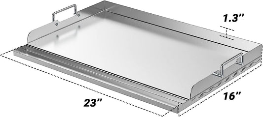 Universal Stainless Steel Griddle Plate with Even Heating Bracing for BBQ Charcoal/Gas Grills, 23" X 16" Rectangular Hibachi Flat Top Griddle for Indoor/Outdoor Cooking