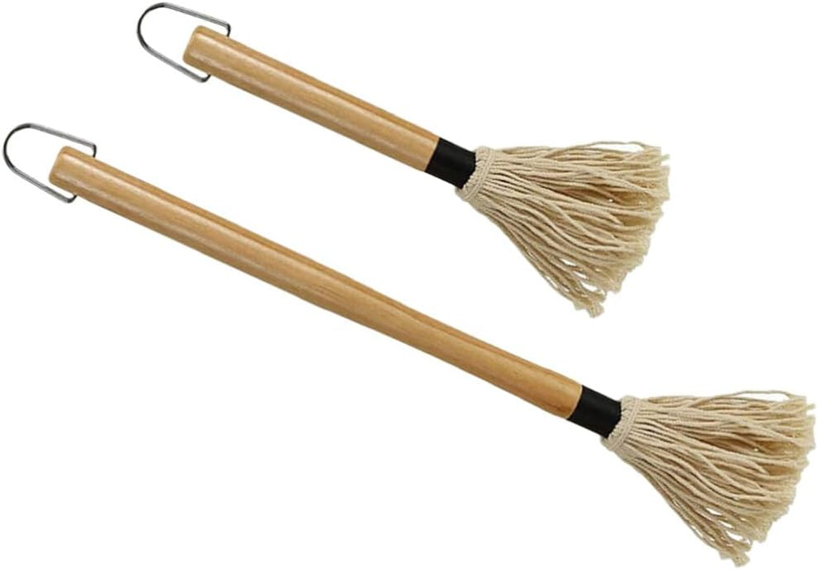 Amosfun Mop Grill Basting Mop 2Pcs Long Wood Handle BBQ Sauce Brushes Cotton Fiber Heads Barbecue Mop for Roasting Grilling Steak Brush
