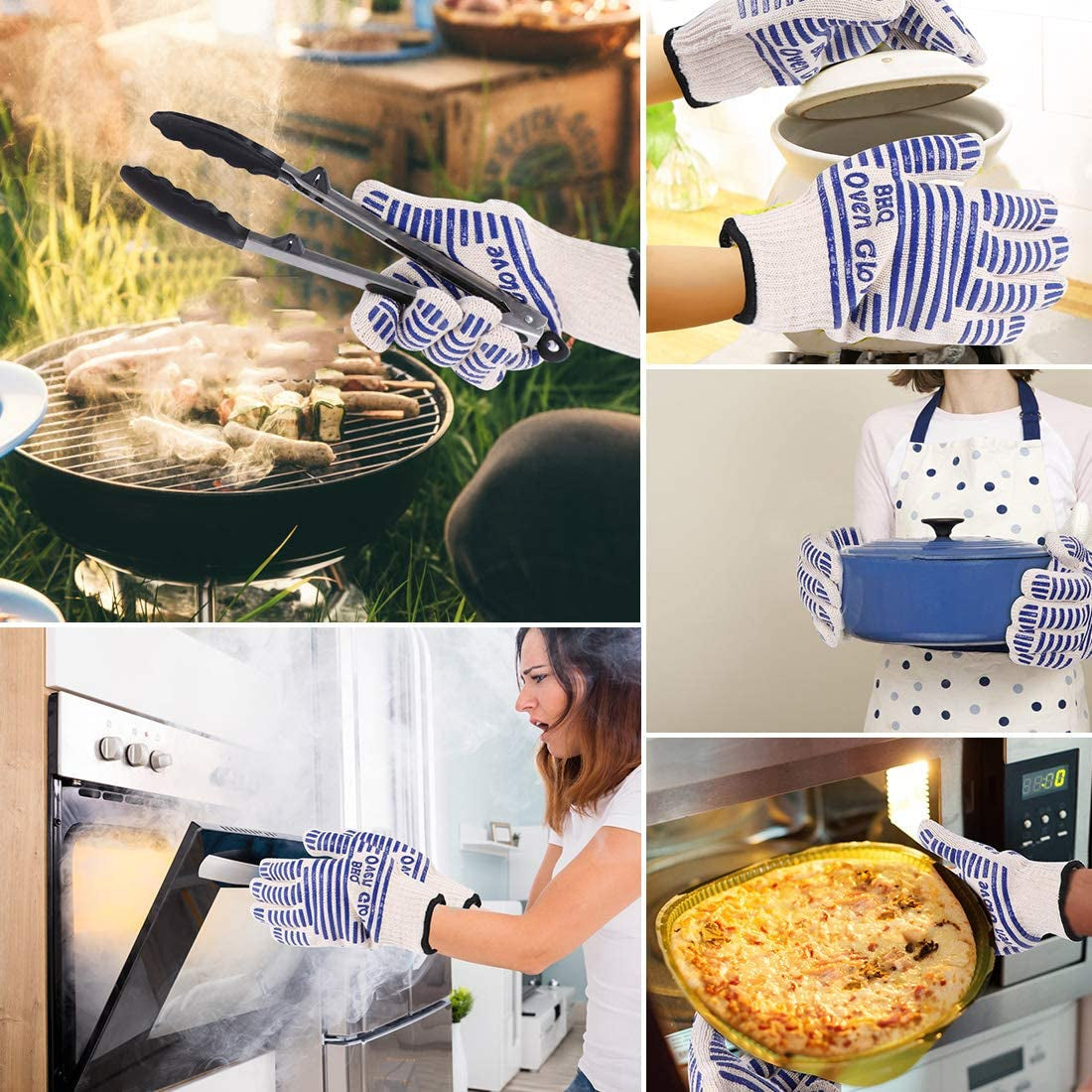 Extreme Heat Resistant Oven Gloves -Oven Mitt Hand Protection from Air Fryer Cooking Gloves for BBQ Grilling Baking Cutting Welding Smoker Fireplace Party Present Christmas Use (Blue)
