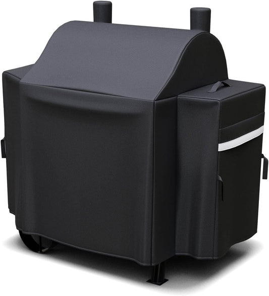 Grill Cover for Oklahoma Joe'S Rider 900 & Rider DLX Grills, Anti-Fade Waterproof Charcoal Offset Smoker Cover, Strap for Fix, Fabric Handle for Easy Put on and Take Off, 600D Material, Black