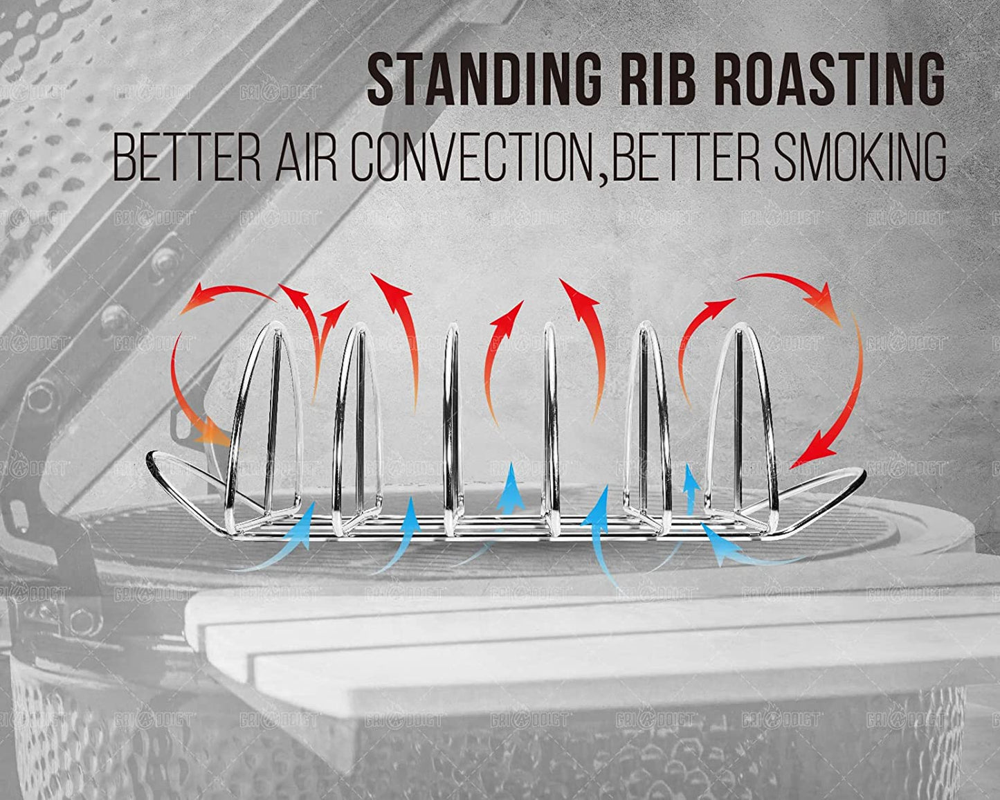 BBQ Rib Racks for Smoking, Classic Joe, BGE Grill Expander Rack Accessories - Optimizes Grilling Space, Standing Roast Rack Allows for More Even Cooking, Works with 18" or Larger Size Grill, Stainless