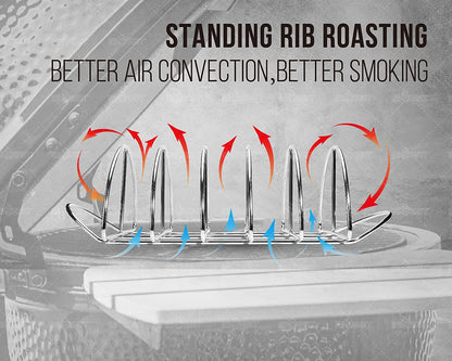 BBQ Rib Racks for Smoking, Classic Joe, BGE Grill Expander Rack Accessories - Optimizes Grilling Space, Standing Roast Rack Allows for More Even Cooking, Works with 18" or Larger Size Grill, Stainless