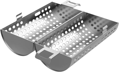 KEESHA BBQ Roller Grill Basket Vegetables & Fish Grill Basket - BBQ Grill Cooking Accessories for Outdoor Grill for Smokers / Pellet Grills / Charcoal Grills / Gas Grills - Perfect Grilling Gifts for Men, Stainless Steel