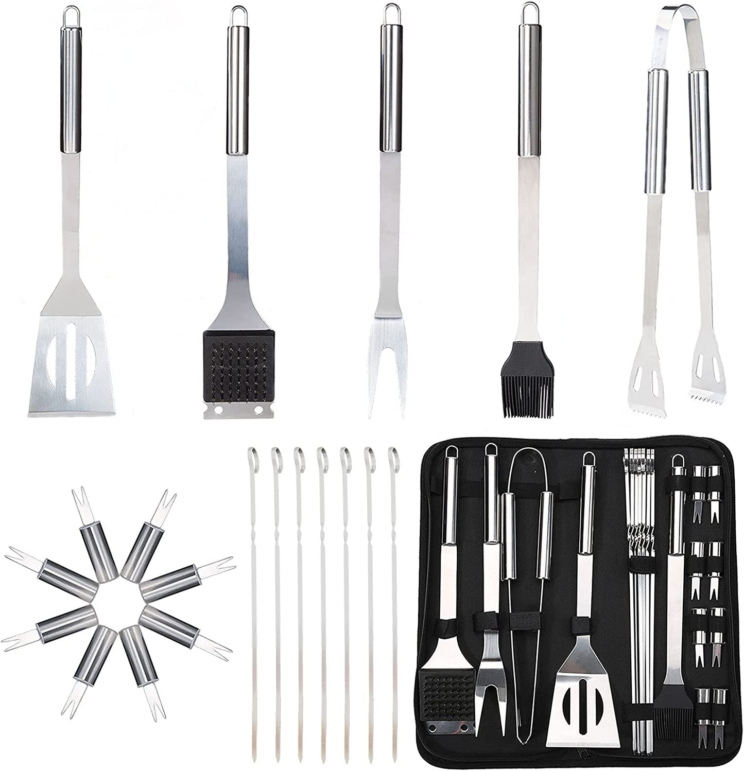 Barbecue Grill Tool Set, Stainless Steel Grilling Tool, 20PCS Grill Accessories Suitable for Outdoor BBQ Cooking.