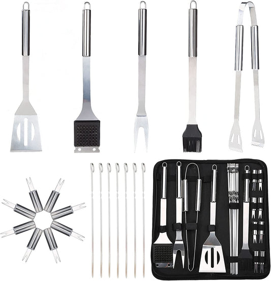 Barbecue Grill Tool Set, Stainless Steel Grilling Tool, 20PCS Grill Accessories Suitable for Outdoor BBQ Cooking.