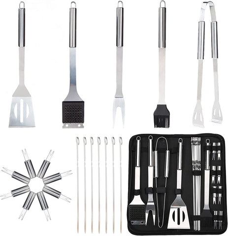 Image of Barbecue Grill Tool Set, Stainless Steel Grilling Tool, 20PCS Grill Accessories Suitable for Outdoor BBQ Cooking.