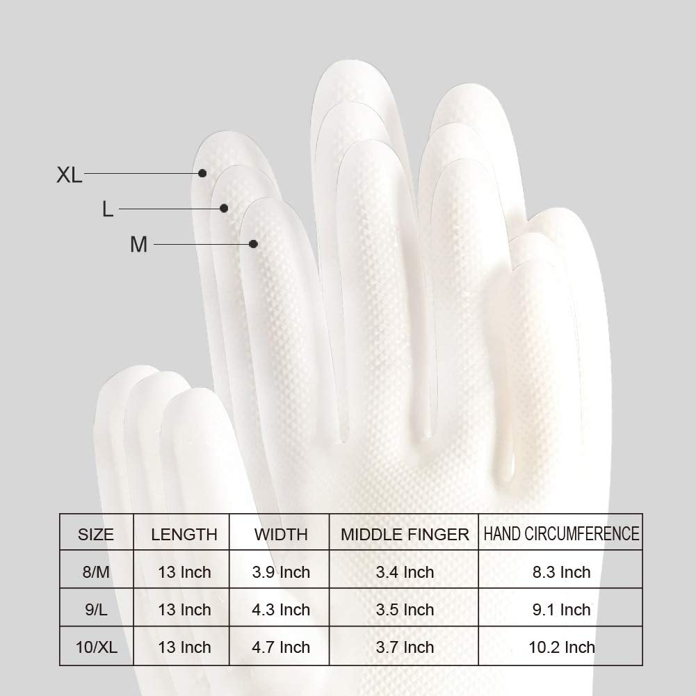 Nitrile Cleaning Gloves, Heavy Duty Dishwashing Gloves, Reusable Medium Gloves for Kitchen, Bathroom, Gardening, Working, Pet Care - White, 3 Pairs, Size M