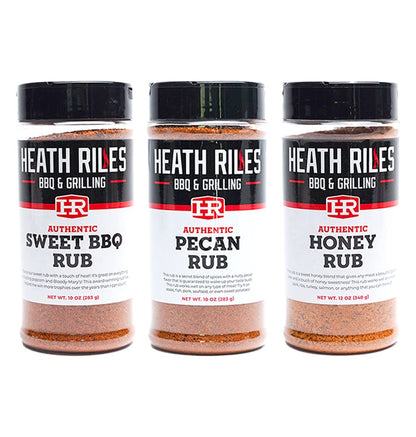Heath Riles Sweet BBQ, Honey Rub and Pecan Rub Seasoning Bundle