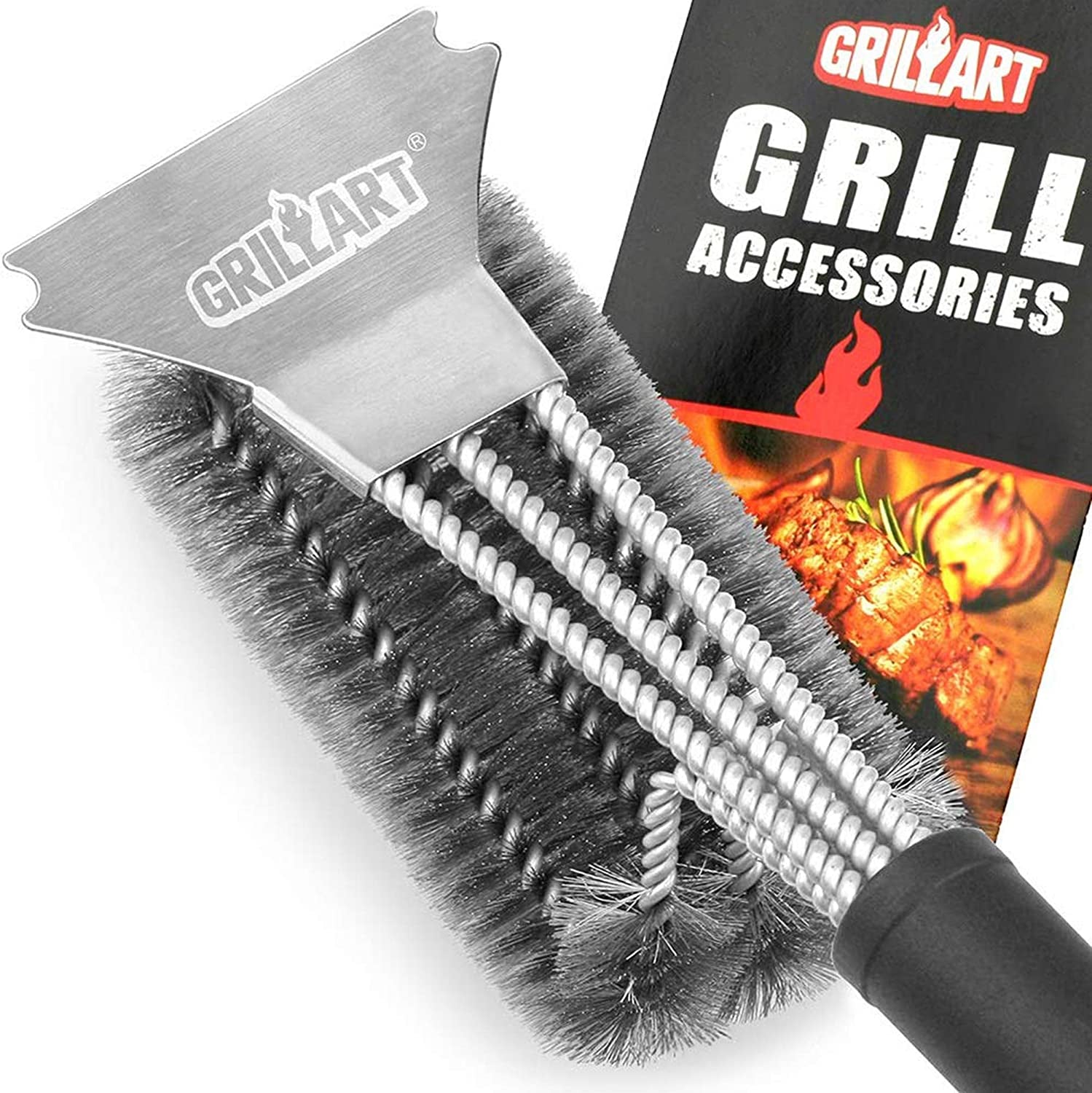 Grill Brush and Scraper BBQ Brush for Grill, Safe 18" Stainless Steel Woven Wire 3 in 1 Bristles Grill Cleaning Brush, BR-4516