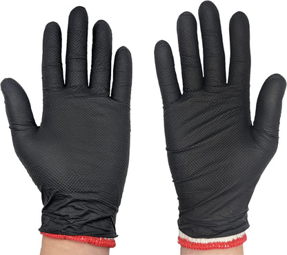 Black Disposable BBQ Grill Gloves Kit - 50 Heavy Duty Textured Grip and 2 Heat Resistant Reusable Liners Meat Pulling