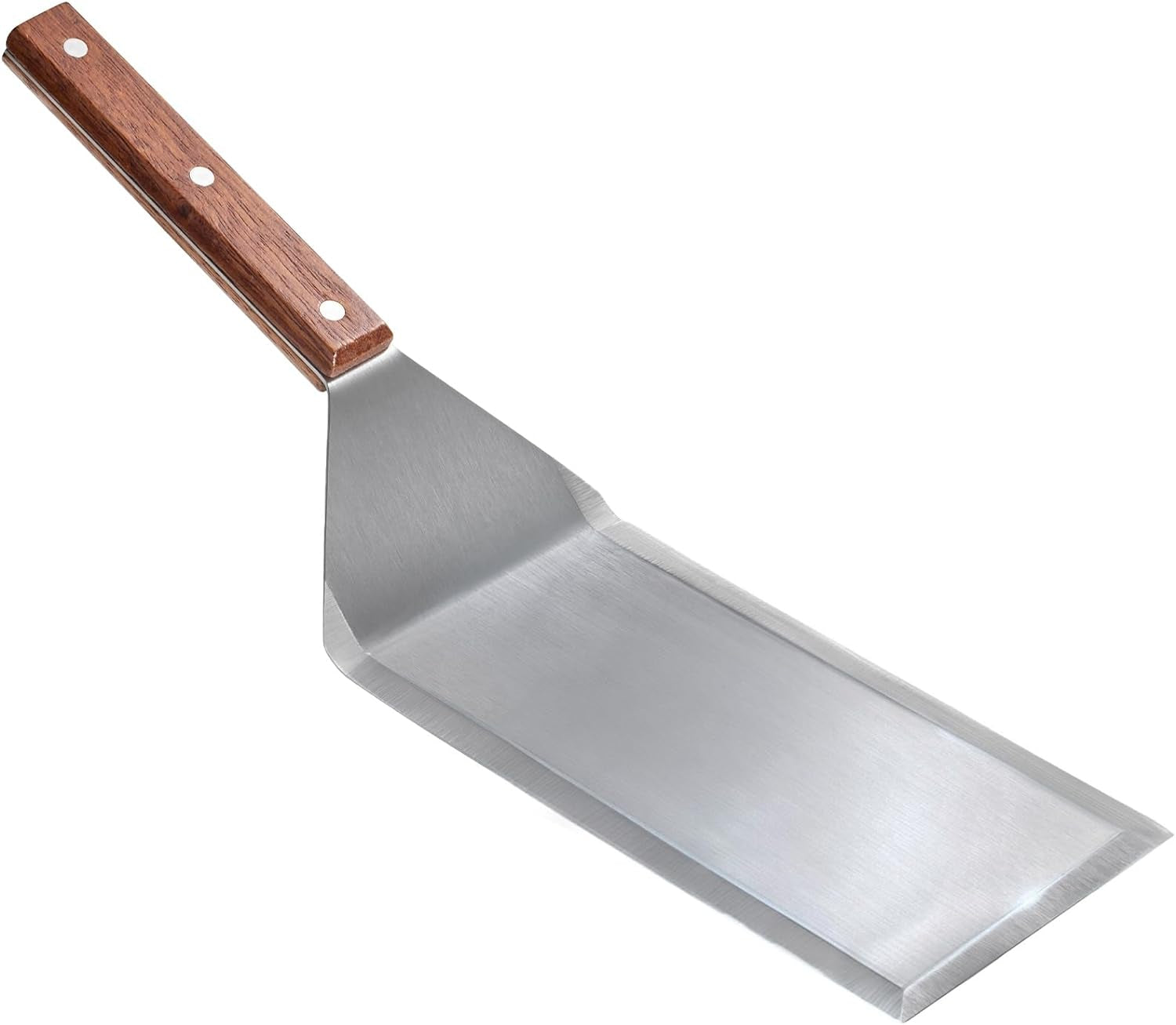 LUSHIG Stainless Steel Spatula with Wooden Handle, 8 Inch Metal Spatula for Cast Iron Skillet, Pancake Flipper Spatula with Beveled Edges, Food Flipper for Grilling, Cooking Scraper BBQ Grill Flat Top