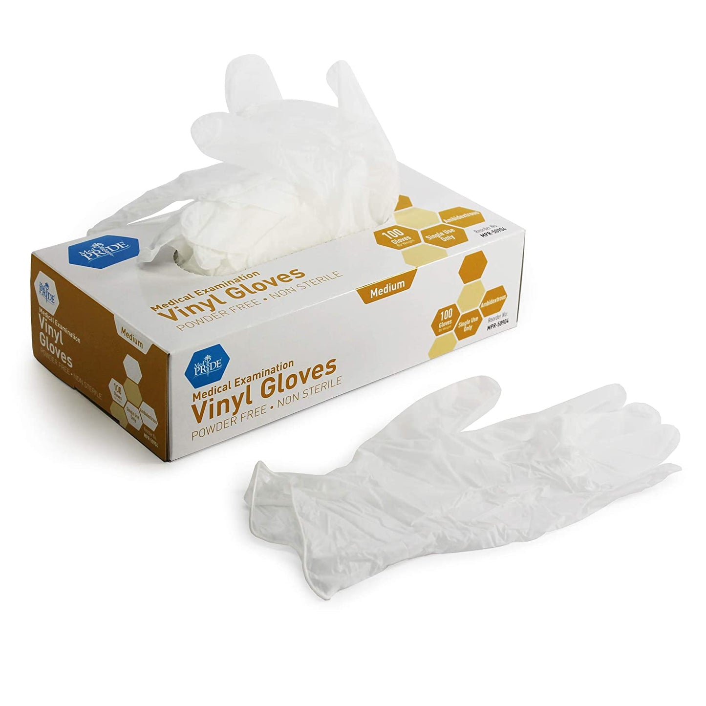 Medical Vinyl Examination Gloves (Medium, 100-Count) Latex Free Rubber | Disposable, Ultra-Strong, Clear | Fluid, Blood, Exam, Healthcare, Food Handling Use | No Powder