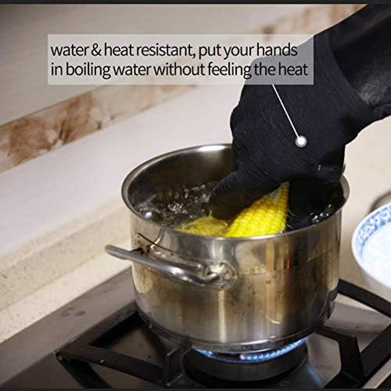 BBQ Gloves,14In 700℉ Heat Resistant for Grill,Smoker,Cooking,Pit,Barbecue,Textured Palm Handle Greasy Food on Your Fryer,Grill,Oven without Slip,Waterproof,Oil Resistant,Very Easy to Clean(Xl)