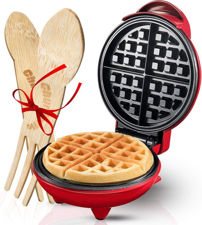 Burgess Brothers Mini Waffle Maker | Portable Electric Non-Stick Waffle Iron | Belgian Waffle Maker Makes 4 Inch Waffles | Includes Bamboo Sporks