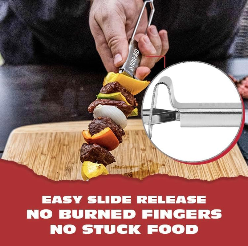 Premium Barbecue Metal Skewers for Kabobs with Quick Release - Double Pronged, Stainless Steel Metal Skewers for Grilling - Kebab Skewers, Shish Kabob Skewers, Kabob Sticks, Veggies & More